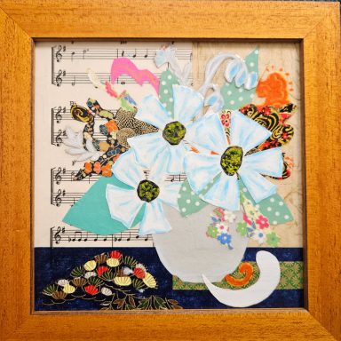 Flower Power -collage on board, 8x8" framed