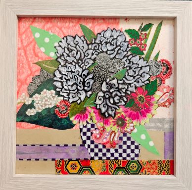 Turkish Delight - collage on board, 8 x 8" framed in white